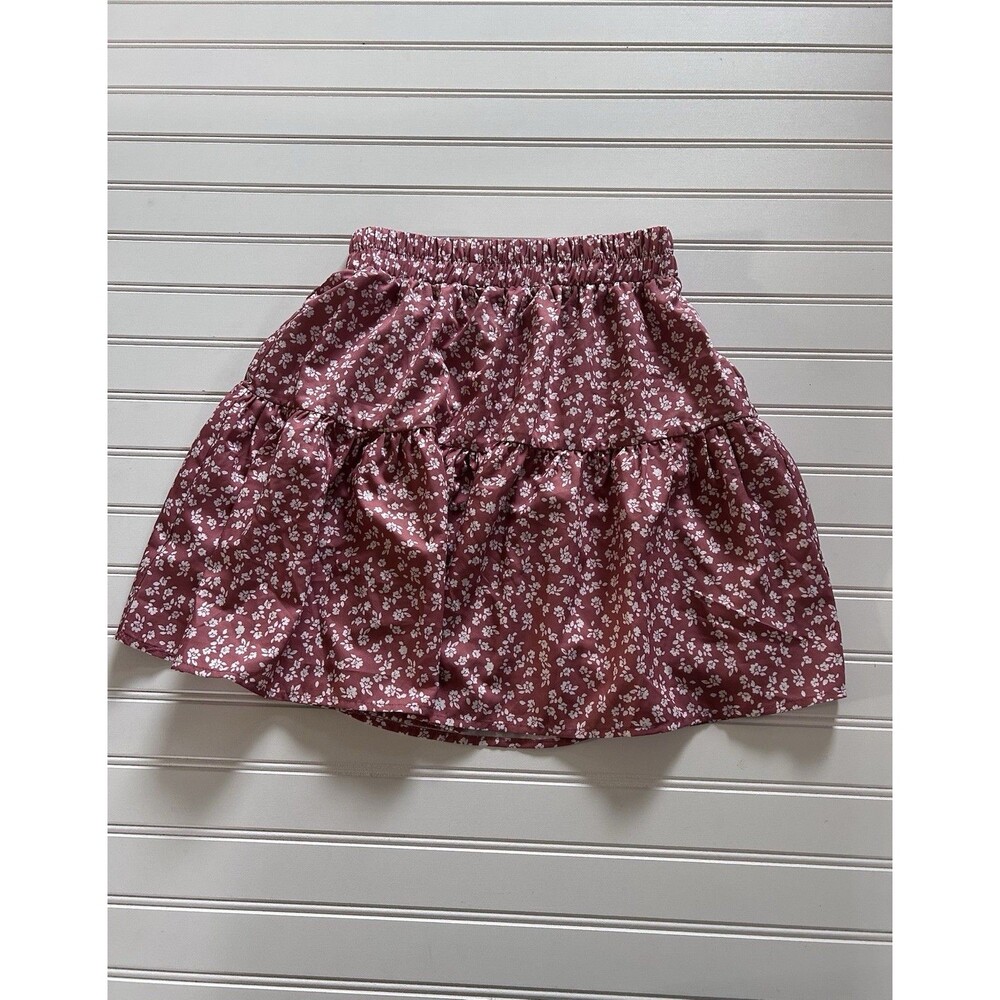 SHEIN Pink Floral Daisy Print Ruffle Skirt XS Mini Boho Summer A-Line Tiered